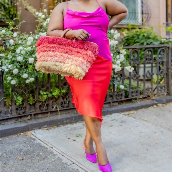 CUSHNIE Target Colorblock Satin Midi Slip Dress - Picture 12 of 12